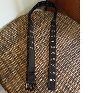Black Woven Double Prong Belt 50" x 1.5" Punk Goth Skater Indie Biker Rivet